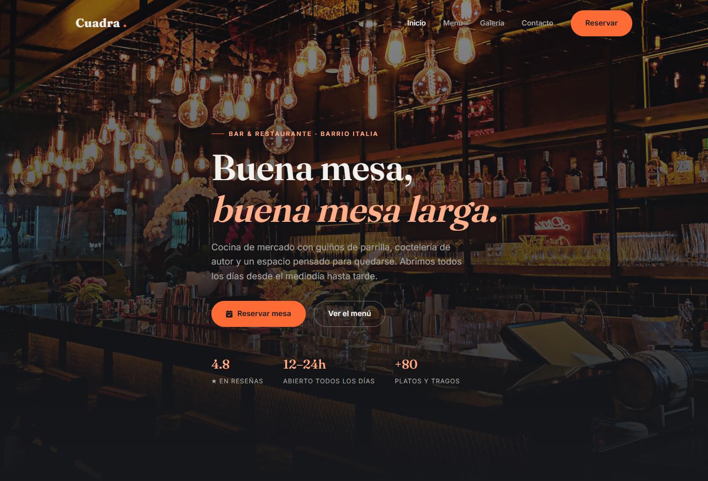Demo de sitio web para un bar y restaurante